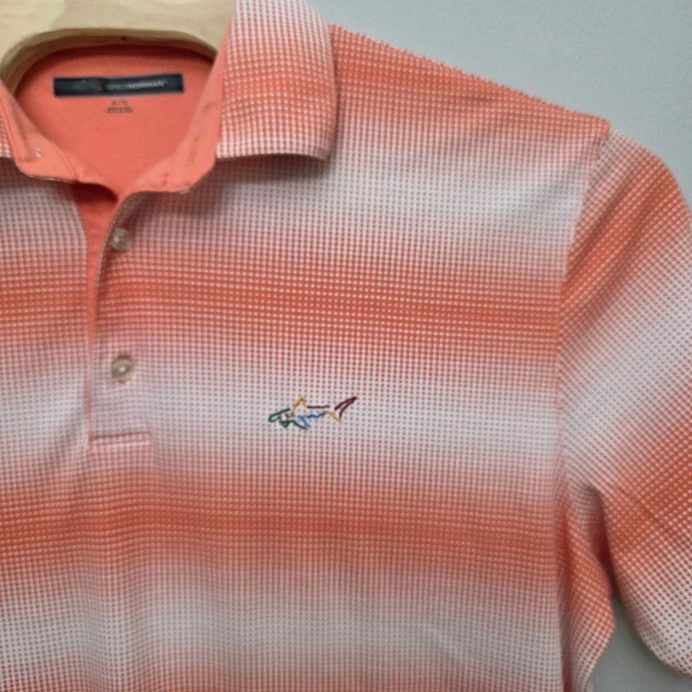 Greg Norman Polo Shirt Mens XL Orange Striped‎ Pima Cotton Golf Athletic